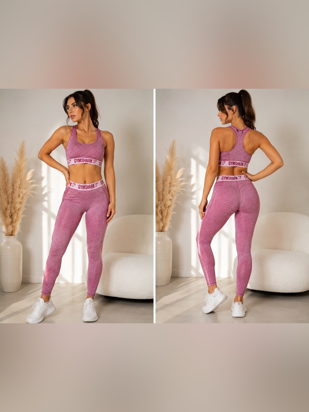 Gymshark Flex Heathered Maroon Sports Bra & Leggings Matching Set - Size Small
